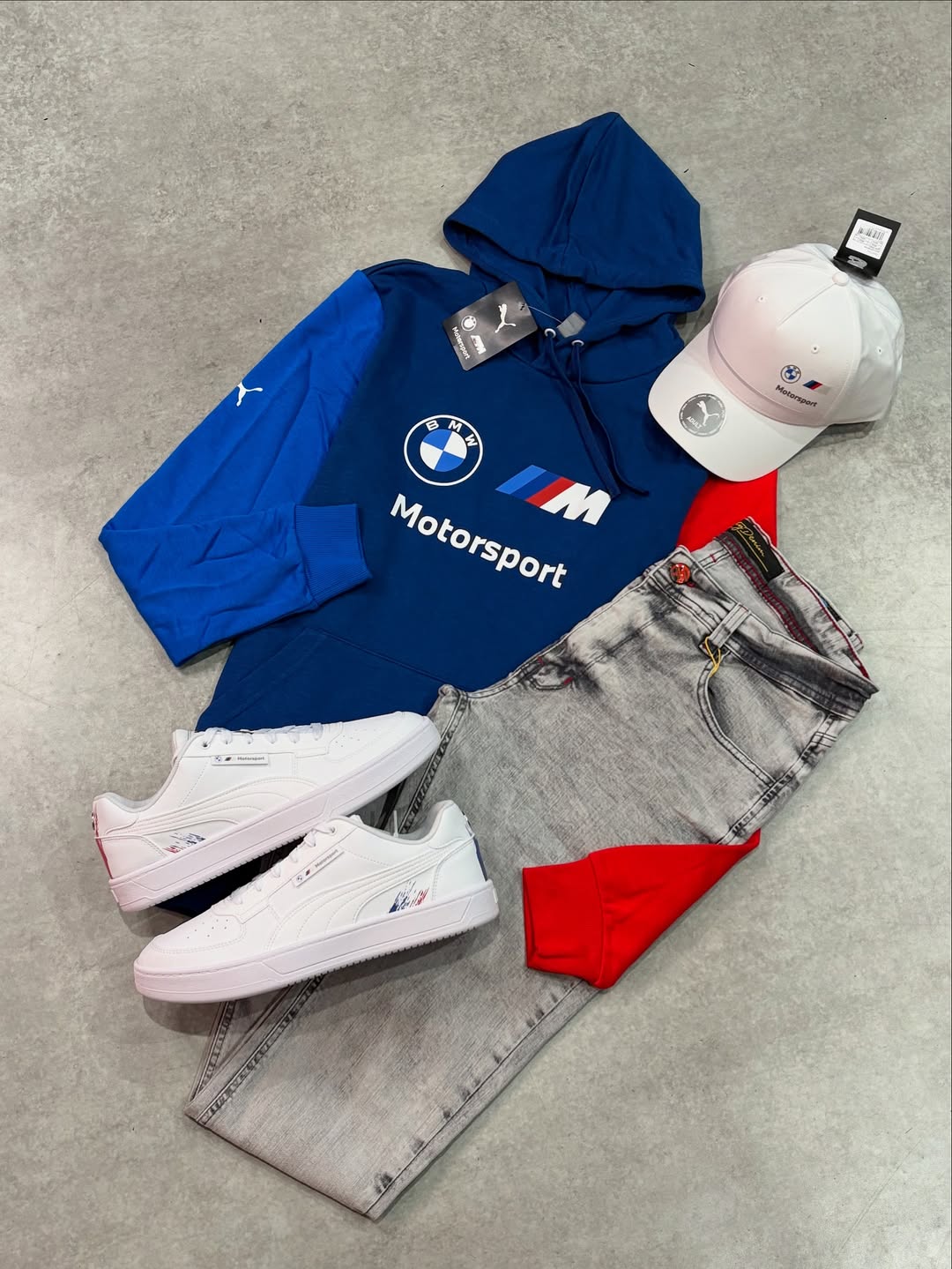 Kit Pma BMW Motosport Completo com Jeans, Tênis, Boné, Moletom