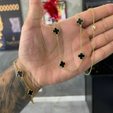 Kit Corrente + Pulseira Trevo Preto 2mm